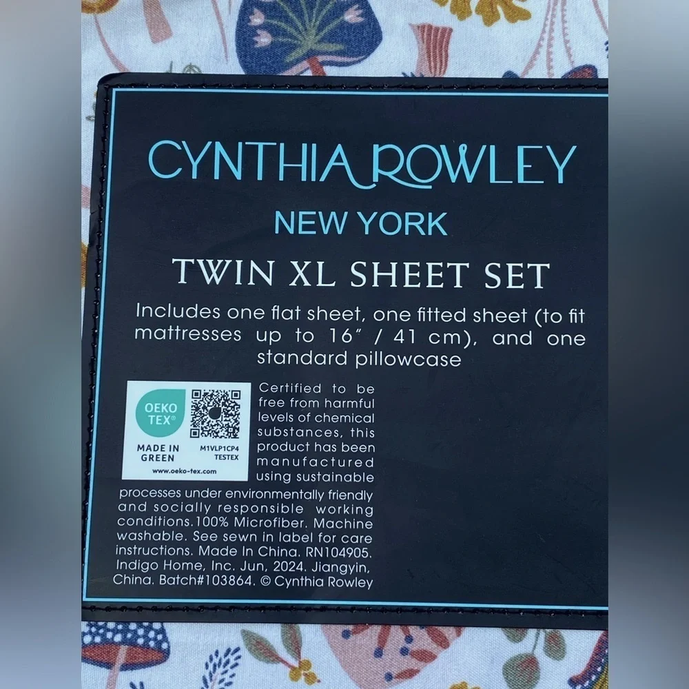 Cynthia Rowley Mushrooms Flowers Cottage Microfiber TWIN XL Sheet Set 3pc
